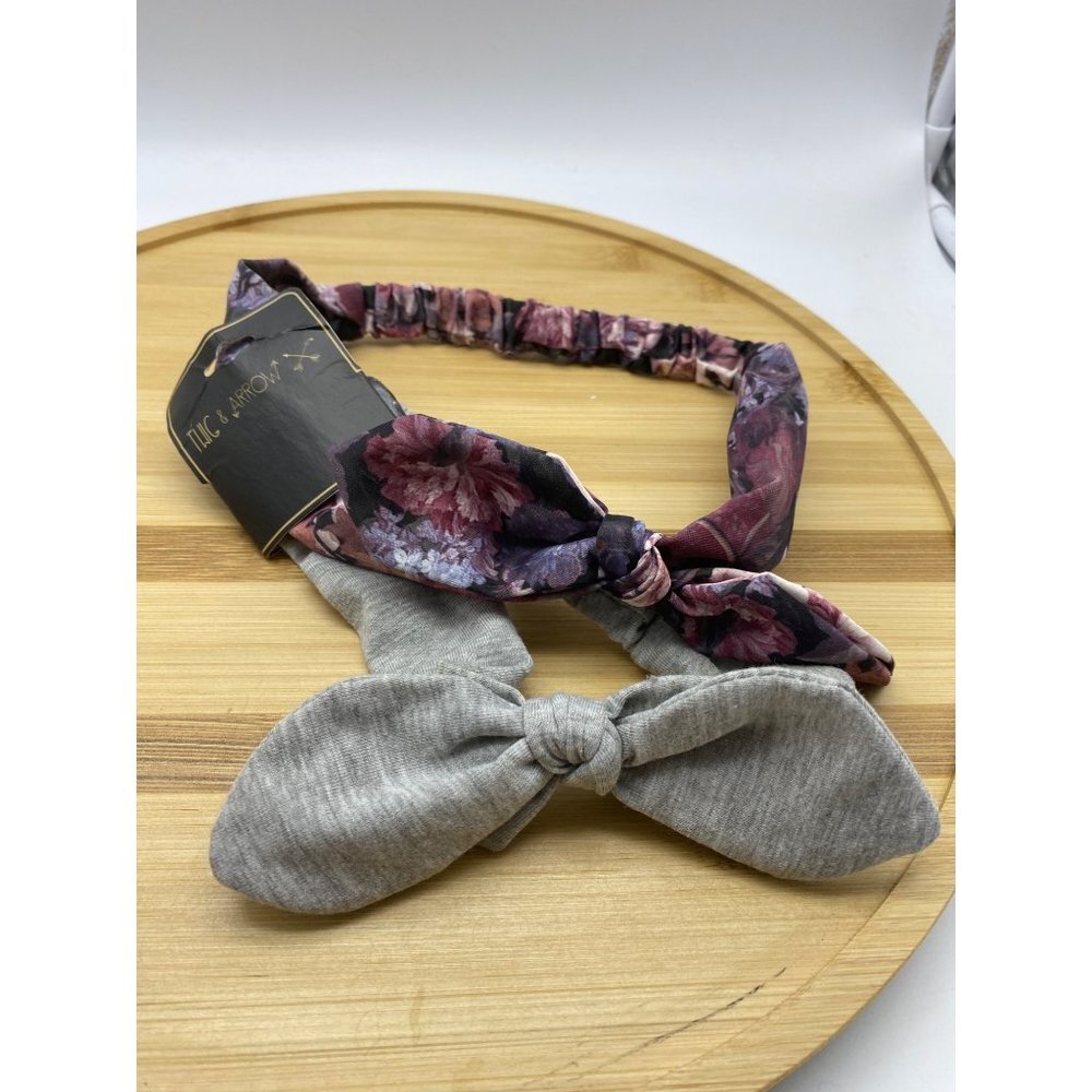 NWT Twig & Arrow Front Bow 2 Headbands 1 Gray 1 Floral One Size‎ OS